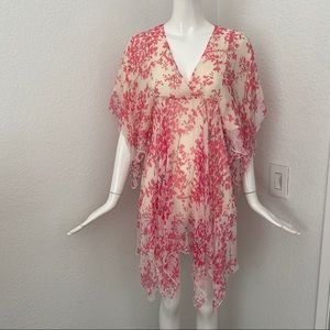 Paul&Joe pink floral print silk drape dress